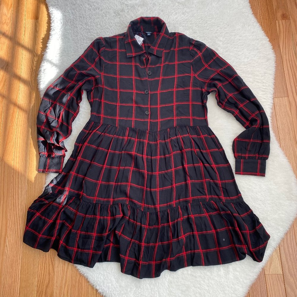 Buffalo David Bitton Women's Long Sleeve Mini Shirt Dress, Red Black Plaid, M
